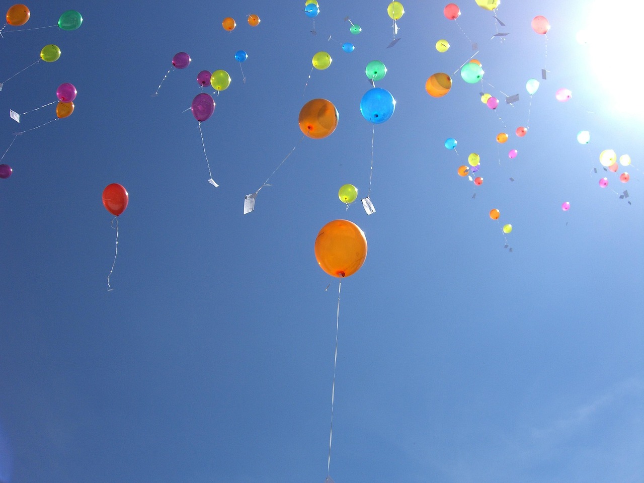 heaven, balloons, blue, helium, fly away, multicoloured, message, balloons, balloons, balloons, balloons, balloons, helium