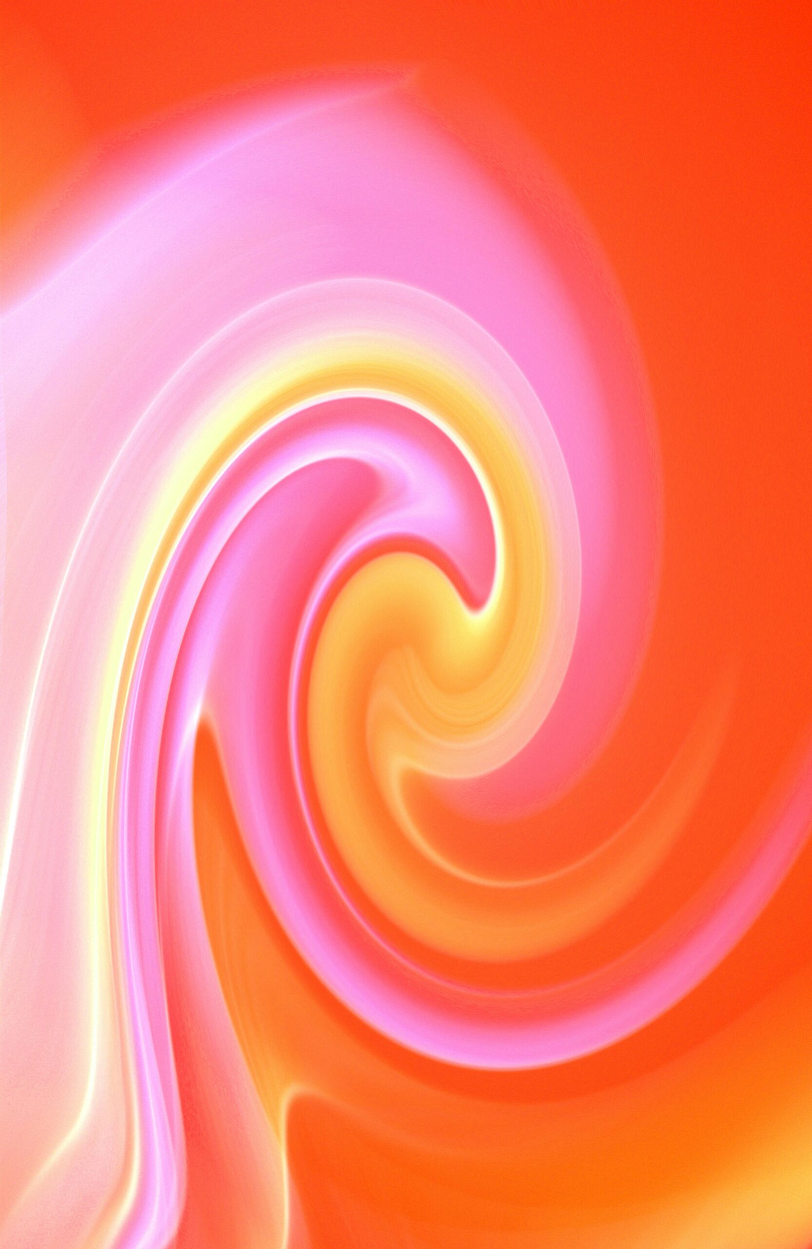 A vivid abstract swirl in pink, orange, and yellow creating a dynamic flow.